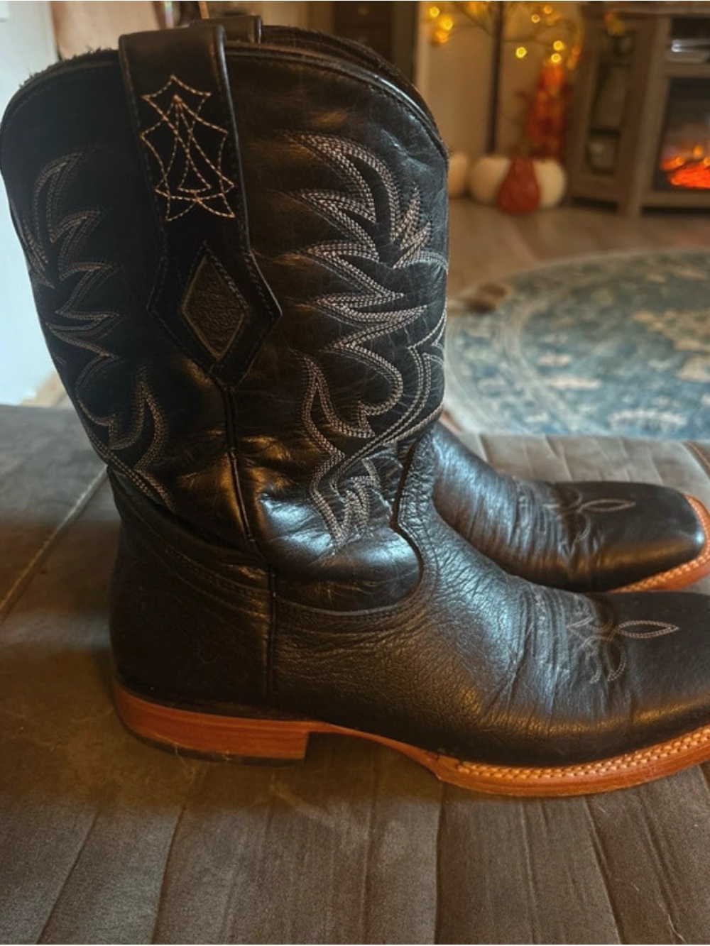 J.B. Dillon Black Leather Cowboy Boots with Brown Sole